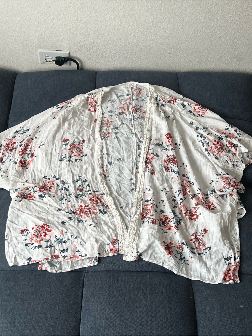 White Floral Cardigan with Coral Accents